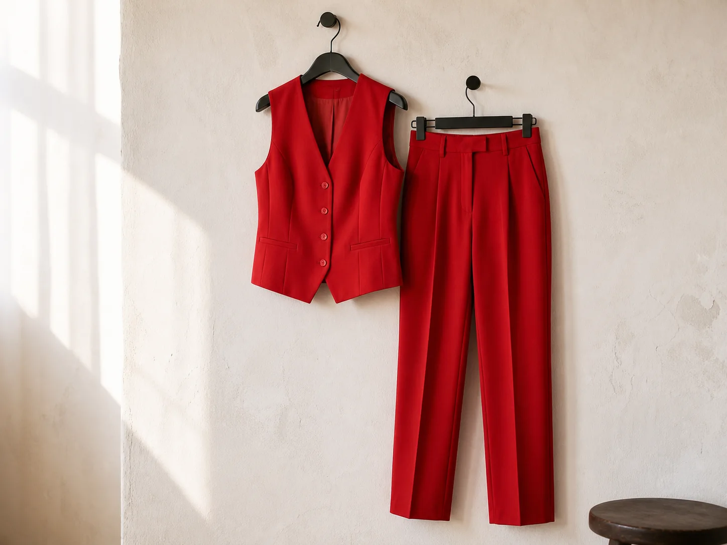 Set vest công sở và quần tây đỏ của thương hiệu Việt