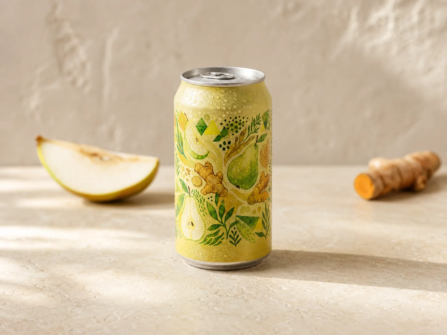 Lon nước soda prebiotic hương nghệ và lê của Wana